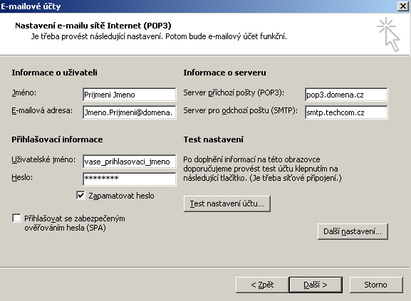 nastavení emailových účtů ms outlook