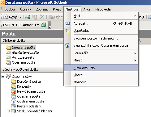 Nastavení poštovního klienta MS Outlook 2003